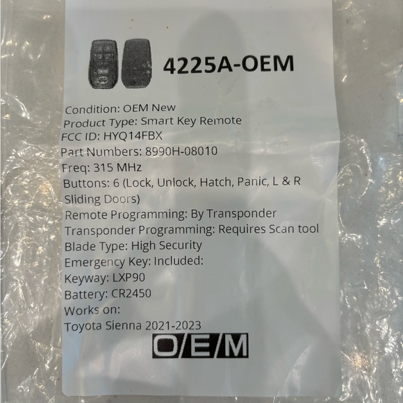 NWT Toyota Sienna Smart Key Remote 2021-2023 - Picture 3 of 5